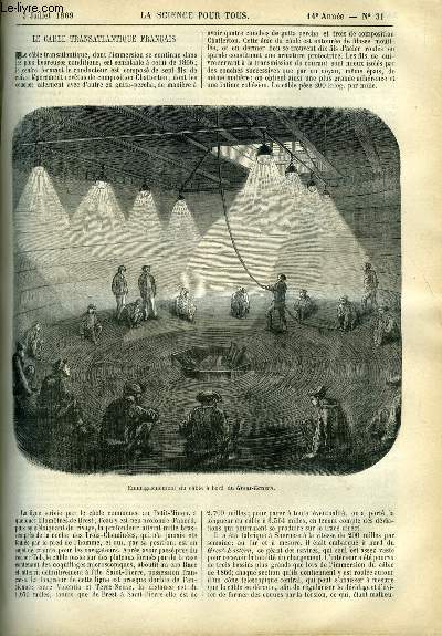 La science pour tous n 31 - Le cable transatlantique franais par J.Girard, Toxicologie de la coralline et de sa valeur toxique, La sixime partie du monde par Henri Villain, Rapport sur les expriences a excuter dans l'ascension de l'arostat le Pole