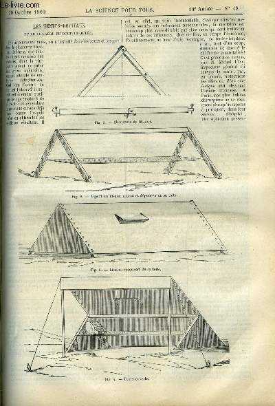 La science pour tous n 48 - Les tentes hopitaux et le lit abri du docteur Jude, Le vlocipde arien, La navigation arienne par le plus lourd que l'air, Comme quoi la lecture de cette humble chronique peut tre profitable a une bonne mnagre