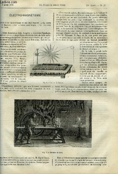 La science pour tous n 18 - Identit du magntisme et de l'lectricit, La roue de barlow, La lumire lectrique, La machine de Ladd par Mary Durand, Eclairage instantan des grandes villes, Rvolution dans l'art culinaire, Le beurre factice