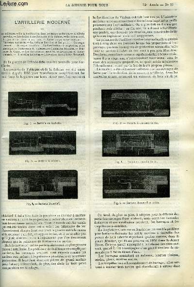 La science pour tous n 20 - L'artillerie moderne, art militaire, De la fortification dans les temps modernes, Rvolution dans l'attaque et la dfense, Le canon ray, La guerre sur terre et sur mer, Le caoutchouc minral, Terre huileuse, La presse