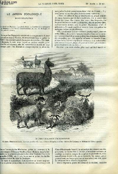 La science pour tous n 22 - Le jardin zoologique d'acclimation, la zoologique au Mexique, il y a trois sicles, Cration de la mnagerie du musum, La scurit en chemin de fer, A propos de diamant, Comment maquit cette pierre prcieuse par J. Depontoy