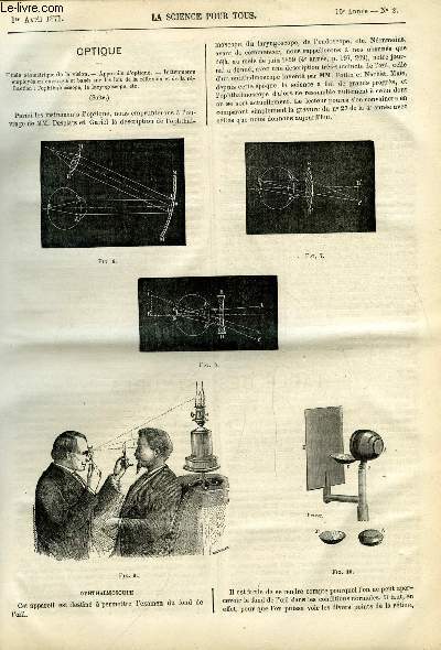 La science pour tous n 2 - Etude gomtrique de la vision, appareils d'optique, La peste bovine par H. Bouley, Procd employ aux Etats Unis par les indignes pour la prparation des peaux de bisons, de cerfs et d'autres animaux de ce pays, Le ballon