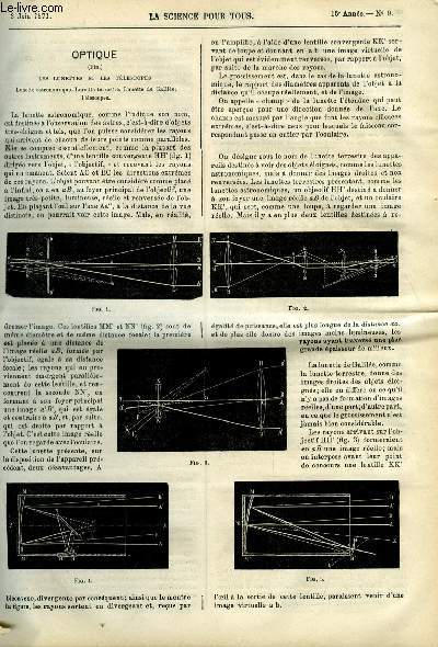 La science pour tous n 9 - Les lunettes et les tlescopes, Les oestres, genre cphalmye par A. Landrin, Nouveau feu fnian par P. Guyot, Considrations relatives a la thorie du vol des oiseaux, Moyen de rendre tous les champignons comestibles