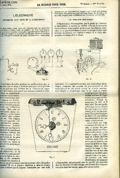 La science pour tous n 20-21 - L'lectricit applique aux arts et a l'industrie, Le fond de l'Atlantique, la vie animale dans les profondeurs du Gulf Stream, Antiquit gologique des continent actuels par L. Agassiz, Les chaussures par L.V., Chimie