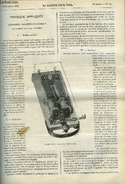 La science pour tous n 43 - Exploseur magnto-lectrique, ses applications a la dynamite par Antoine Breguet, Institution royale de la grande bretagne, la poussire et la fume, Alsace-Lorraine, nos pertes industrielles et scientifiques par E. Franckel