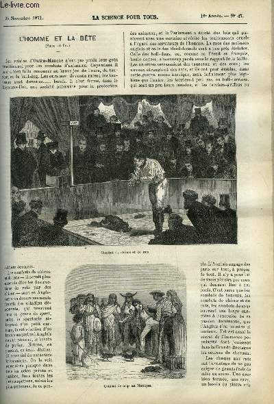 La science pour tous n 47 - L'homme et la bte (suite et fin) par Arthur Mangin, Les expditions au pole nord, les expditions nouvelles par Ernest Faligan, Bulletin mensuel des sciences ethnographiques par Lon de Rosny, Remde contre l'amertume du vin