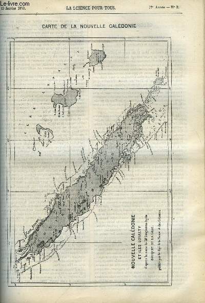 La science pour tous n 2 - Carte de la Nouvelle Caldonie, Quelques mots encore sur la Nouvelle Caldonie par Jules Garnier, Constructions navales, les brise lames flottants par J. Girard, L'vaporation des plantes par H. Marie Davy, Renouvellement