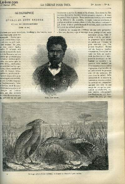 La science pour tous n 4 - Quelques mots encore sur la Nouvelle Caldonie, Htrognie, les expriences de M. Pasteur sur les gnrations spontanes, Rapport sur diffrents Mmoires de M.W. de Fonvielle, concernant des projets d'observations a effectuer