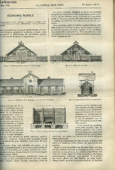 La science pour tous n 9 - Economie rurale, de la race porcine et de son levage, Erreurs et prjugs a dtruire, Sur les phnomnes quo donnent naissance aux aurores borales par le marchal Vaillant, La rage, Floraison hivernale des jacinthes