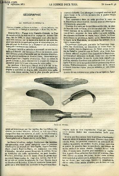 La science pour tous n 38 - La province d'Antioquia par P. Guyot, Moyen de crer une source artificielle par H. de la Blanchre, Du danger des bonbons colors, Observation des toiles filantes, aurore borale de jour observe a Rome le 15 aout