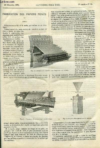 La science pour tous n 52 - Fabrication des papiers peints par Paul Poir, Astronomie, le mois de janvier par Gdon Bresson, Recherche du brome et de l'iode dans les phosphates calcaires, Note sur un procd peu connu pour se procurer de l'eau