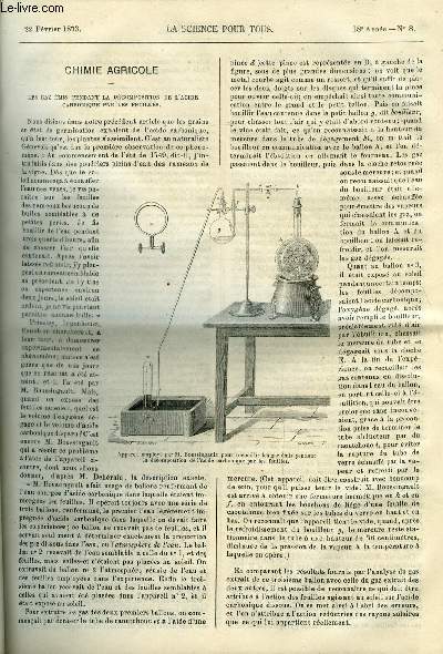 La science pour tous n 8 - Les gaz mis pendant la dcomposition d l'acide carbonique par les feuilles, La caverne victoria, Expriences sur un moyen prompt et facile d'assinir les puits renfermant des gaz mphitiques, De la temprature des sols couverts