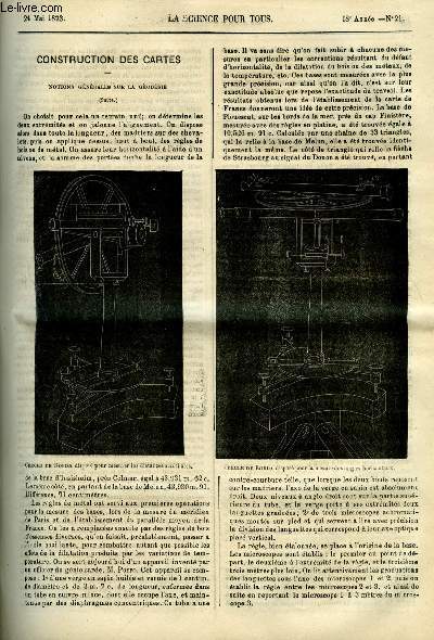 La science pour tous n 21 - Construction des cartes, notions gnrales sur la godsie, Les rcents progrs de la prvision du temps, Sur la force portative des aimants, Nouvelles recherches sur l'aldol, Rapport sur les travaux scientifiques des membres