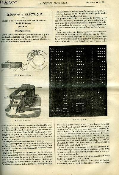 La science pour tous n 33 - Appareil a transmission multiple par le mme fil par H. Meyer, Les toiles variables, Application de la vapeur sche et surchauffe a l'corcement artificiel des bois par Alfred Berrus, Note sur l'espace cubique