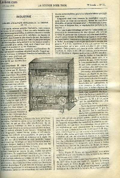 La science pour tous n 40 - Controleur automatique rgulateur de la pression du gaz, La photographie et ses dernires applications, Nouvelle thorie des aurores borales par Gdon Bresson, Absorption de l'hydrogne par le noir de platne, Pile