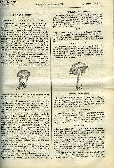 La science pour tous n 41 - Culture pratique des champignons de couche, Rsum historique des recherches qui ont conduit a la dcouverte de neptune, Une baratte expditive, Sur un nouveau traitement du cholra et probablement de la five jaune