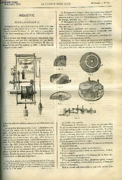 La science pour tous n 51 - Horlogerie, Palontologie, un troisime squelette d'homme des cavernes, Rponsz a M. Pasteur concernant l'origine de la levure de bire, Observation des toiles filantes de novembre, Le blois flottant sur les eaux de la mer