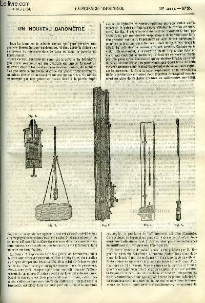 La science pour tous n 20 - Un nouveau baromtre par C. Mne, Sur une spulture des anciens troglodytes des pyrnes, superpose a un foyer contenant des dbris humains associs a des dents sculptes de lion et d'ours, Observations sur la fcondation