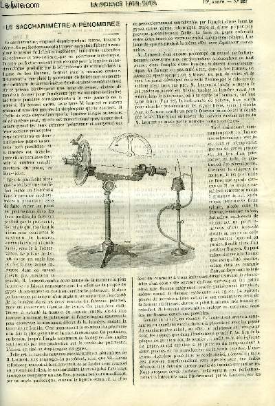 La science pour tous n 22 - Le saccharimtre a pnombre par H. Mne, Chimie industrielle, application de la dynamite au cassage des glaces, Note sur l'emploi de la grenaille de fer pour remplacer la grenaille de plomb dans le rinage des bouteilles