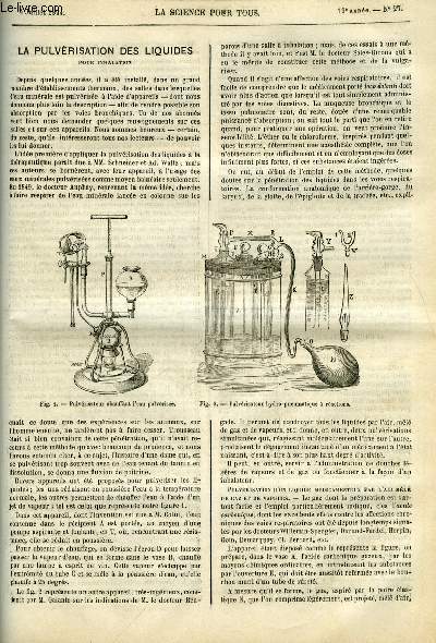 La science pour tous n 27 - La pulvrisation des liquides pour inhalation, Aperu historique des progrs des sciences exactes, Observation d'un bolide dans la soire du 26, Communication sur les lacs amers de l'isthme de Suez, Briquet lectro-catalytique