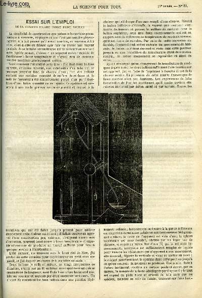 La science pour tous n 31 - Essai sur l'emploi de la chaleur solaire comme force motrice par Dr Haro, Rflexions critiques sur la quadrature du cercle, Les pyrnes par E. Trutat, Une nouvelle varit de convolvulus par Henri Calmels, Les grlons, Voyage