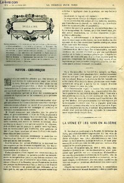 La science pour tous n 3 - La vigne et les vins en Algrie, L'anthropomtrie, La pche a la baleine, La fabrication du papier, La carotte, Histoire des voitures : les voiture chez les romains, La mer morte de Palestine, L'infection des appartements