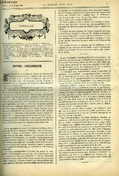 La science pour tous n 4 - Le vin falsifi, Le projet de grande carte en relief de la France, La fabrication du papier, Le crayon feu, La gymnastique, son influence sur le dveloppement physique, Une nouvelle essence pour l'clairage, La lumire