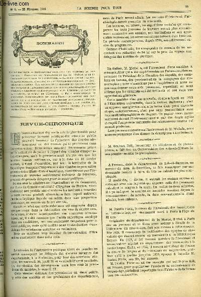 La science pour tous n 9 - Les voitures au moyen age, Privilge des compagnies du gaz en gnral et de la compagnie parisienne en particulier, La pisiculture : la ponte, la fcondation, l'incubation artificielle des poissons, Les germes de la maladie