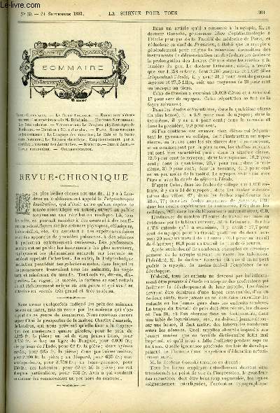 La science pour tous n 39 - La crise agricole, Les expriences de M. Dhrain, Les ncrophores, Le congrs phylloxrique de Bordeaux, L'art d'avaler, Le langage des mouches, le caf et le sucre dans l'estomac, Le ttanos lectrique, Empoissonnement