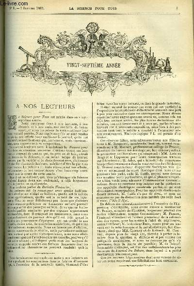 La science pour tous n 1 - Une mthode anglaise d'levage des veaux, La pche des phoques, La fonte de fer : le moulage, Le papier d'herbe, Le chemin de fer mtropolitain de Vienne, La btonie, Le venin de certains animaux, Chaufferette a la chaux vive