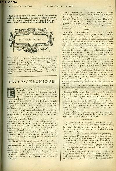 La science pour tous n 2 - Quelques notes sur le Mexique ancien et moderne, Accumulateurs lectriques systme Faure, Le maki mococo, La myrrhe, sa provenance, La toile d'araigne contre les fivres intermittentes, sable goudronn contre le phylloxra