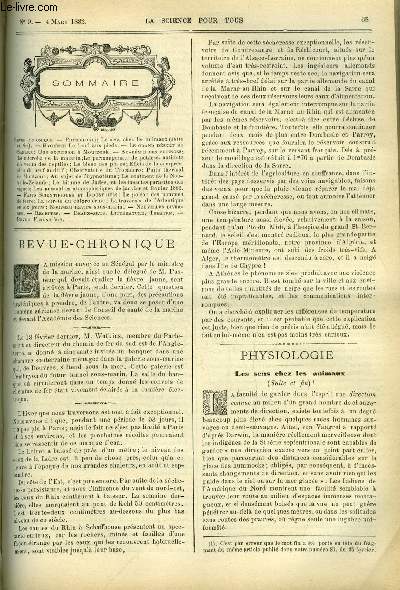 La science pour tous n 9 - Le sens chez les animaux (suite et fin), Le froid aux pieds, Une excursion a Mourzouk, Le microbe de la malaria, Le permanganate de potasse, antidote du venin des reptiles, Le bleue des plaies, Effets de la compression du nerf