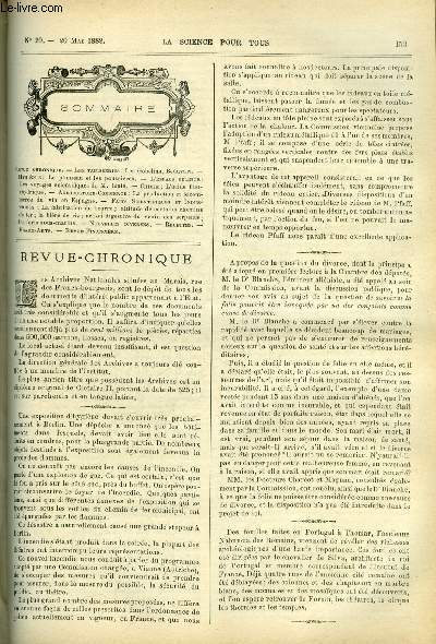 La science pour tous n 20 - Les tapisseries : les gobelins, Beauvais, Le plumeau et les poussires, Les voyages scientifiques de M. Liais, L'acide fluorhydrique, La production et le commerce du vin en Espagne, La fabrication du beurre, Altitude
