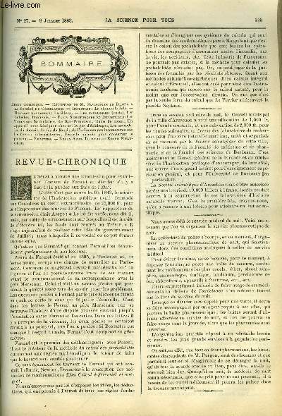 La science pour tous n 27 - Rception de M. Savorgnan de Brazza a la socit de gographie, La chandelle Joly, Le silure, Les tramways funiculaires de San Francisco, Huile de coton, Un appareil pour fabriquer chez soi le gaz d'clairage, Les crocodiles