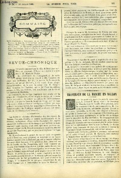 La science pour tous n 29 - Traverse de la manche en ballon, Hygine : la malaria, Un nouveau rival du phylloxera : le phytopus vitis, Les nouvelles torpilles russes, Le tunnel de l'hudson, La musique et les instruments, Alination mentale survenue