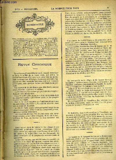 La science pour tous n 11 - Le coeruleum (bleu d'Alexandrie), Les femmes a corne, Le mildew, L'eau de vie de grains, L'cole navale du Borda, Les actes rflexes, La rage dans le dpartement de la Seine, Prohibition de l'emploi des feuilles d'tain