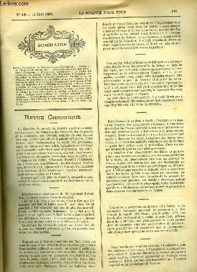 La science pour tous n 19 - Ouverture de l'exposition universelle, Les principaux alcalodes, Le palais des machines, Le champ de Mars, Le trocadro, L'esplanade des invalides, Nouveaux chemins de fer en Algrie, Culture de la pomme de terre industrielle