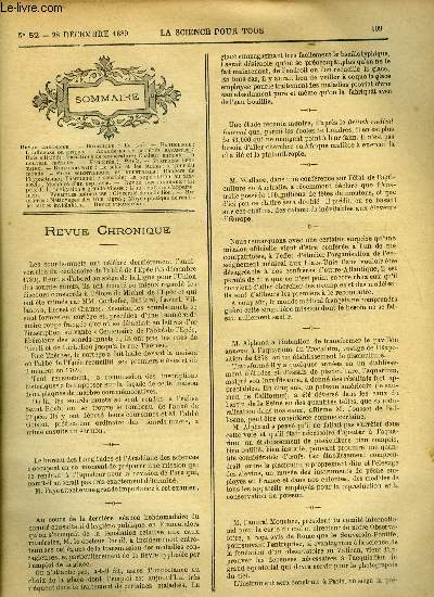 La science pour tous n 52 - Le gui, L'influenza ou grippe, Bois silicifis, Variations de temprature, Chaleur animale, Un nouveau mdirien, Le soleil et les toiles, Le tour du monde, Dangers de l'hypnotisme, Thermomtre sensible, La superstition au XIX