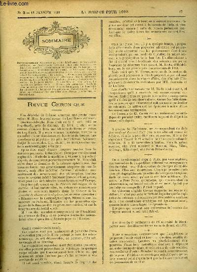 La science pour tous n 3 - L'influenza et l'assistance publique, Les tres lumineux, Le chemin de fer lectrique de Londres, Caractre de l'art persan, Promenades dans Paris, L'hiver actuel, La tuberculose, L'air confin, Le phonographe en Allemagne