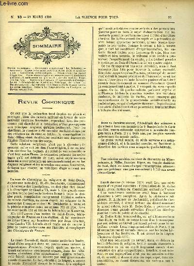 La science pour tous n 13 - Le dahomey, Appareils automatiques a cuire les oeufs, Monuments prhistoriques, Le rocher Clipperton, L'assistance publique, L'anthonome du poirier, Le tour du monde, Tnacit des bois, La prosperit a Chicago, Le vol