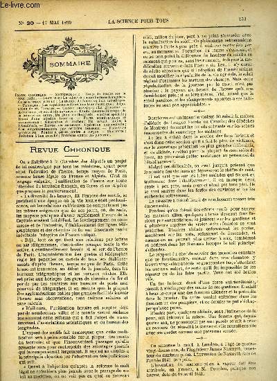 La science pour tous n 20 - Coup de foudre sur la tour Eiffel, Le tabac des manufactures franaises, La trempe de l'acier au bain mtallique, Les expriences du rsonnateur lectrique, disposition de M. Trouve, La glycrine, Etude thermo-chimique