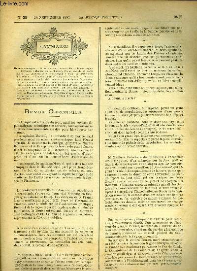 La science pour tous n 38 - Fours de campagnes, Mesure de la chaleur, Corps chauds et corps froids, Date de l'existence d'Abraham, Le pays des Somalis, Les facults mentales des animaux, Coutume chinoise, Le pavot double et les talus, Pissenlit amlior