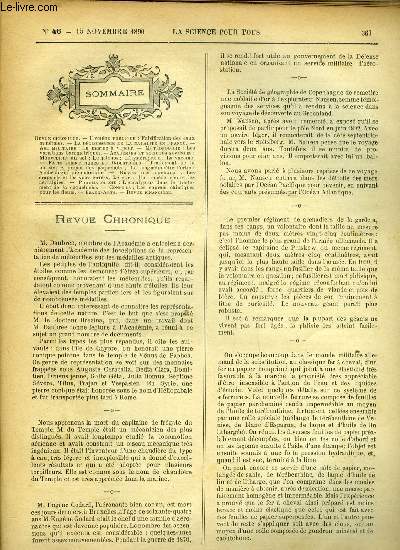 La science pour tous n 46 - Falsification des eaux minrales, La dcroissance de la natalit en France, La marine a vapeur, Les variations baromtriques, Mouvement du sol, L'hystropexie, La vaccine, Traitement de la phtisie, A propos des paquebots