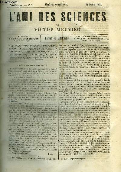 L'ami des sciences n 7 - L'hritage d'un inventeur, Rparation au gnie mconnu, Charles Dallery, Transport des lettres sans facteurs, a raison de cent lieues a l'heure, Emploi thrapeutique du galvanisme, Rclamation en faveur de M. Raspail