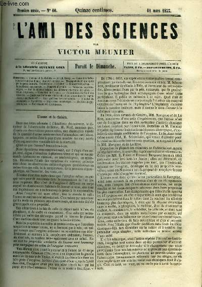 L'ami des sciences n 10 - L'ozone et le cholra, Joseph Remy, Chaudire tubulaire a circulation d'eau, Appareil Arnier, Transport lectrique opr par le corps humain, Expriences a rpter, Intoxication des marais, Fumeurs d'arsenic, Sur la salubrit