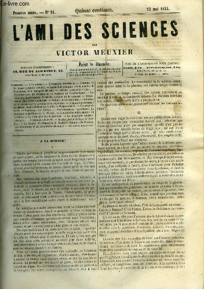 L'ami des sciences n 21 - L'exposition universelle, L'homme et les singes, Instructions pratiques sur la rcolte, la fcondation et le transport des oeufs de poissons, Proprits toxiques de la saumure, Prparation d'une bire conomique, Culture du riz