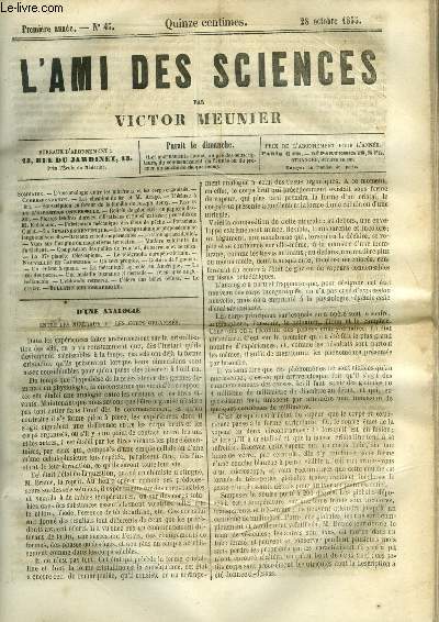 L'ami des sciences n 43 - D'une analogie entre les minraux et les corps organiss, Les chemins de fer et M. Arago, L'cluse a feu, Souscription en faveur de la famille de Joseph Remy, Reliefs de gomtrie en papier a dessin, Pierres tendres durcies