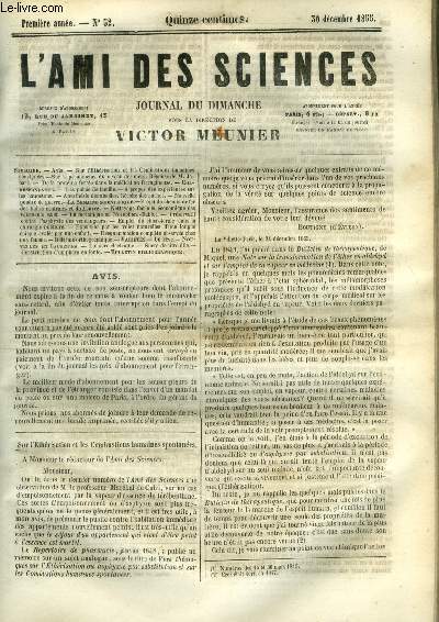 L'ami des sciences n 52 - Sur l'thrisation et les combustions humaines spontanes, Sur la permanence du niveau des mers, Rponse de M. Jobard, De la protine ferre dans la mdication ferrugineuse, Les palais de famille, A propos des expriences