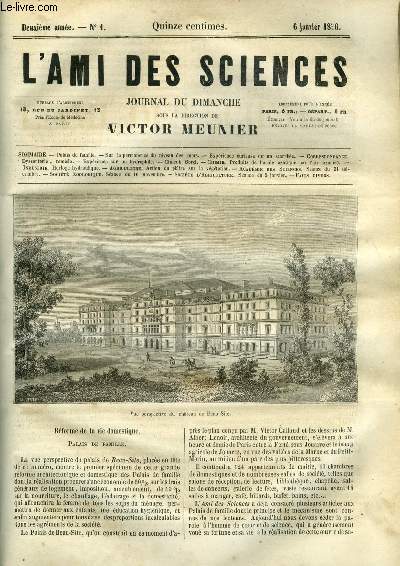 L'ami des sciences n 1 - Palais de famille, Sur la permanence du niveau des mers, Exprience curieuse sur un scarabe, Dyssenterie, remde, Exprience sur un hydrophile, Ciment Sorel, Produits de l'acide azotique par l'air ozonis, Horloge hydraulique