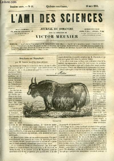 L'ami des sciences n 11 - Deux leons sur l'ippophagie par M. Isidore Geoffroy Saint Hilaire, Enqute sur le magntisme animal, Classification des tissus, Nouvelle proprit de l'oeil, Moissonneuse Mac Cormick